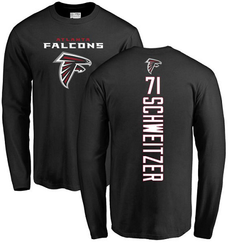 Atlanta Falcons Men Black Wes Schweitzer Backer NFL Football #71 Long Sleeve T Shirt